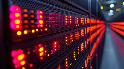 Close-up view of illuminated server racks in a data center showcasing advanced technology (1)