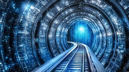 Captivating Light Trails Through a Futuristic Digital Tunnel Journey