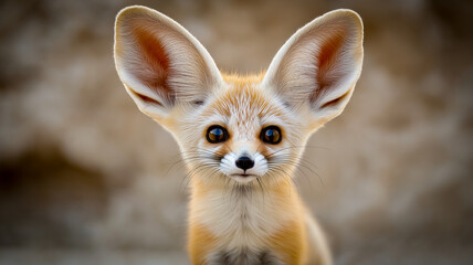 Fototapeta premium Close-up of Fennec Fox with Large Ears and Soft Desert Background
