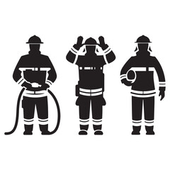 Firefighter with equipment silhouette vector on white background