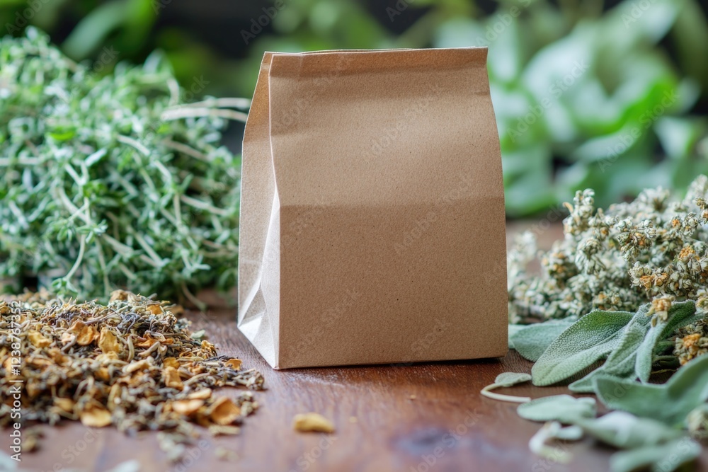 Poster a simple brown paper bag placed on top of a wooden table, perfect for storing small items or as a pr
