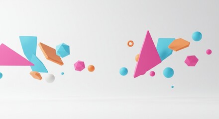 Abstract 3D Shapes Pink Blue Orange Geometric Forms Floating
