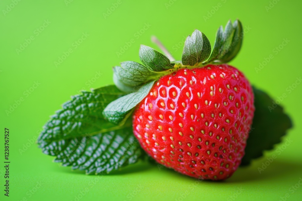 Canvas Prints A Single Ripe Strawberry with Green Leaves