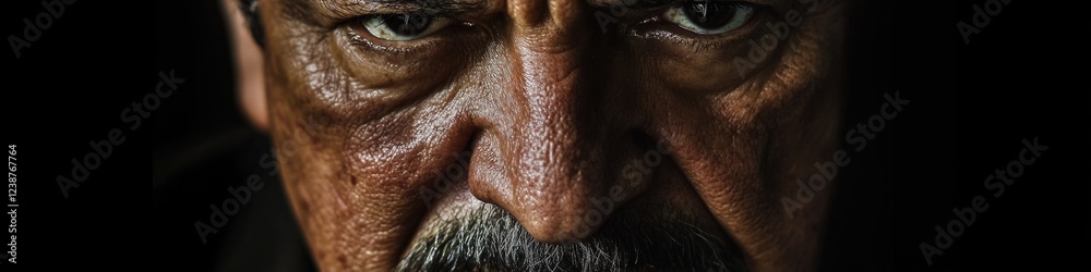 Poster close-up shot of a man's face with a well-groomed mustache, perfect for use in advertising or editor