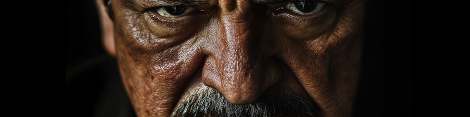 Naklejka premium Close-up shot of a man's face with a well-groomed mustache, perfect for use in advertising or editorial content