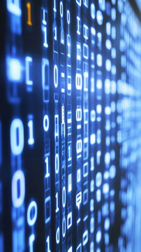 Digital binary code displayed in blue tones, representing data and technology. image conveys sense of modernity and innovation in digital world