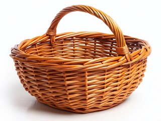 Empty Woven Basket on White Background - Rustic Still Life Photography