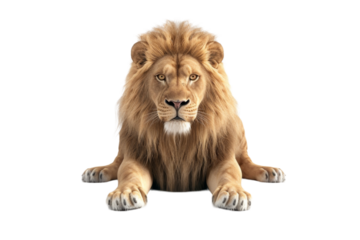 Majestic lion resting calmly with a powerful gaze and regal mane gracefully draped on paws