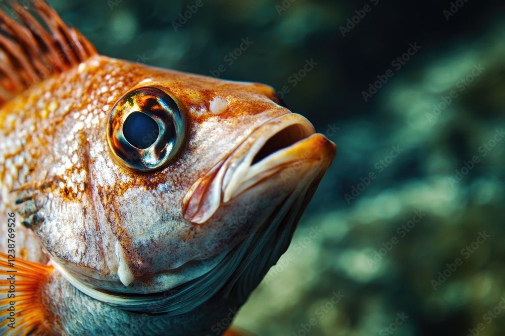Aufkleber a detailed view of a fish's facial features, ideal for use in illustrations or designs where a fish'