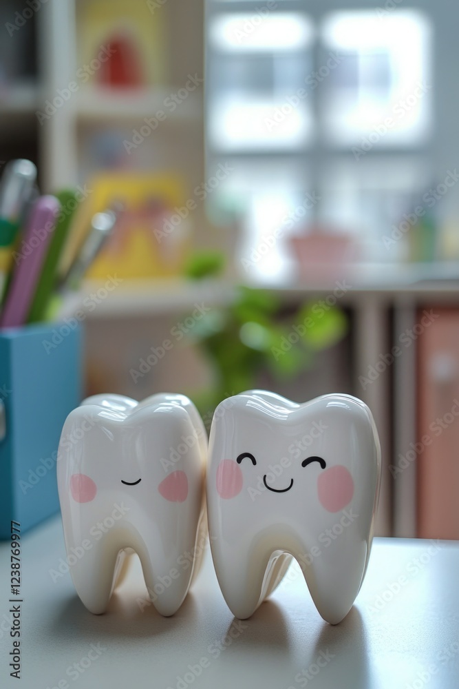 Poster two toothbrushes sit on a table, ready for use