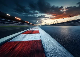 Selbstklebende Fototapeten Sunset Race Track: Dramatic View of a Formula 1 Circuit at Twilight © Gustav