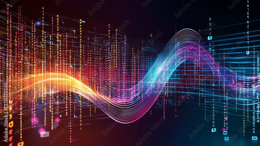 Poster ethereal data integration representations with dynamic color flow and patterns