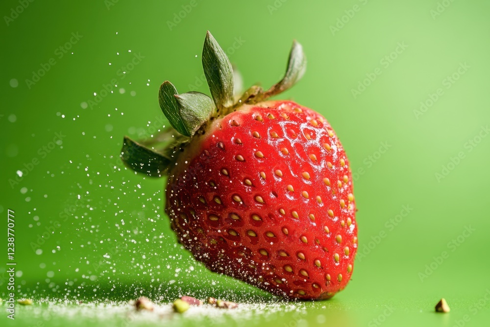 Canvas Prints A single ripe strawberry with sugar and pistachios