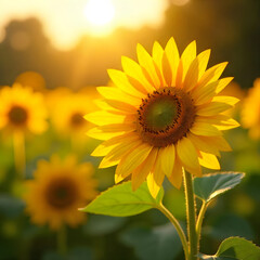 Obraz premium Beautiful sunflower in a meadow.