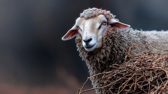 Sheep suffering from parasites pastureland wildlife photography rural setting close-up view animal welfare awareness
