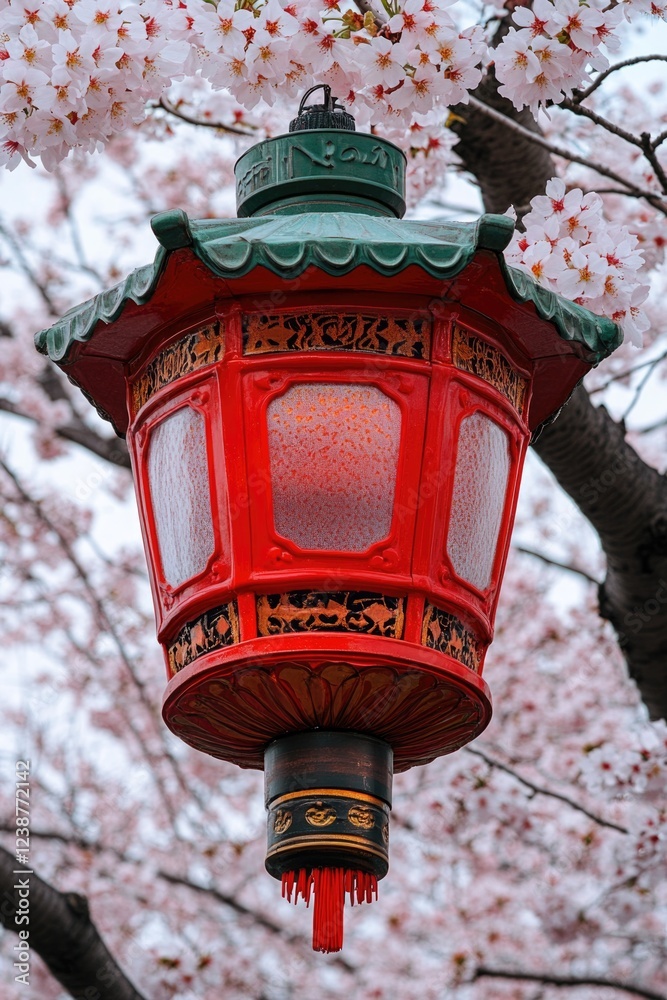 Poster a red lantern hangs from a tree branch