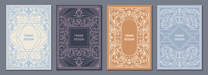 Floral frame. Ornament pattern for cover, antique border or old retro card. Elegant luxury letter template. Decorative invitation, natural floral print. Wedding decor. Vector abstract design