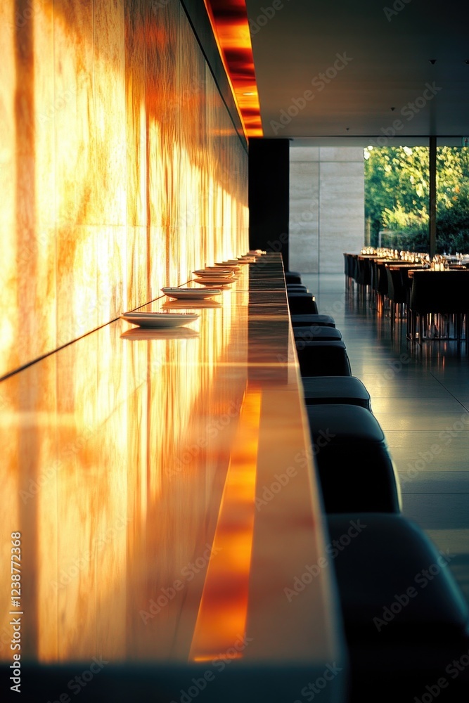 Poster a long table with rows of chairs set up for a meeting or conference
