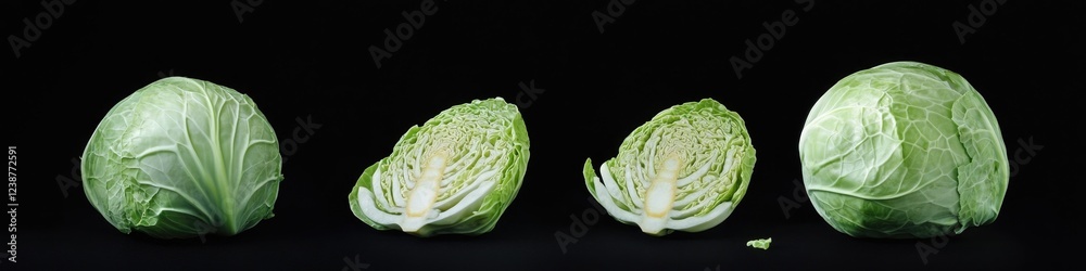 Poster fresh cabbage halves arranged on a dark background