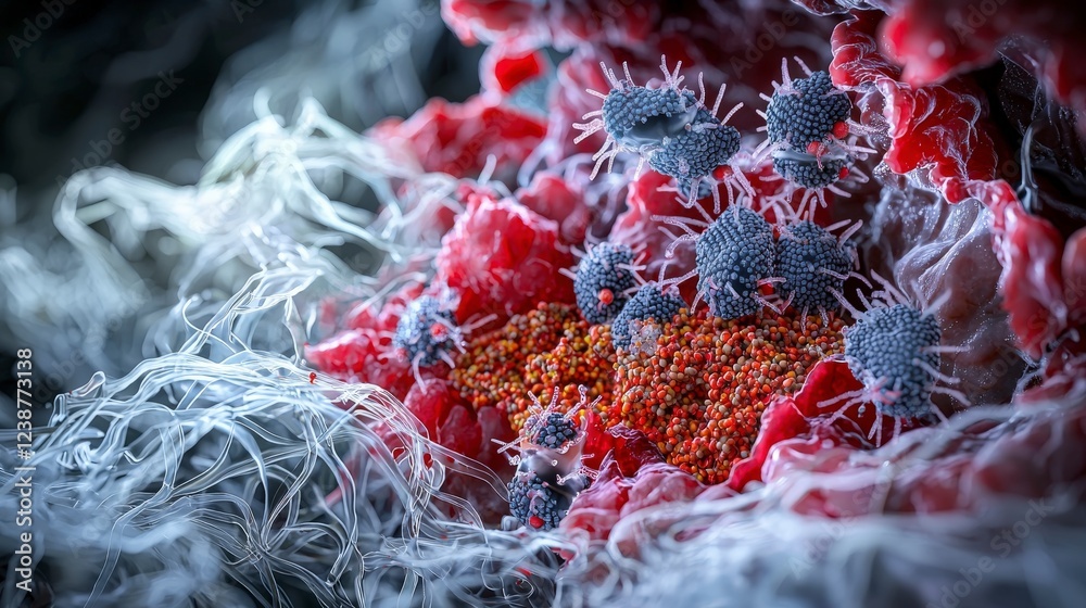 Aufkleber Microscopic view of intestinal flukes in a complex biological environment science lab study close-up perspective