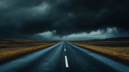 Fototapeta premium A road against a stormy sky with dark clouds