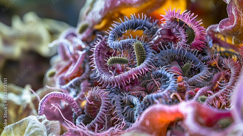 Poster closeup observation of intestinal flukes in a laboratory setting science detailed biological study m