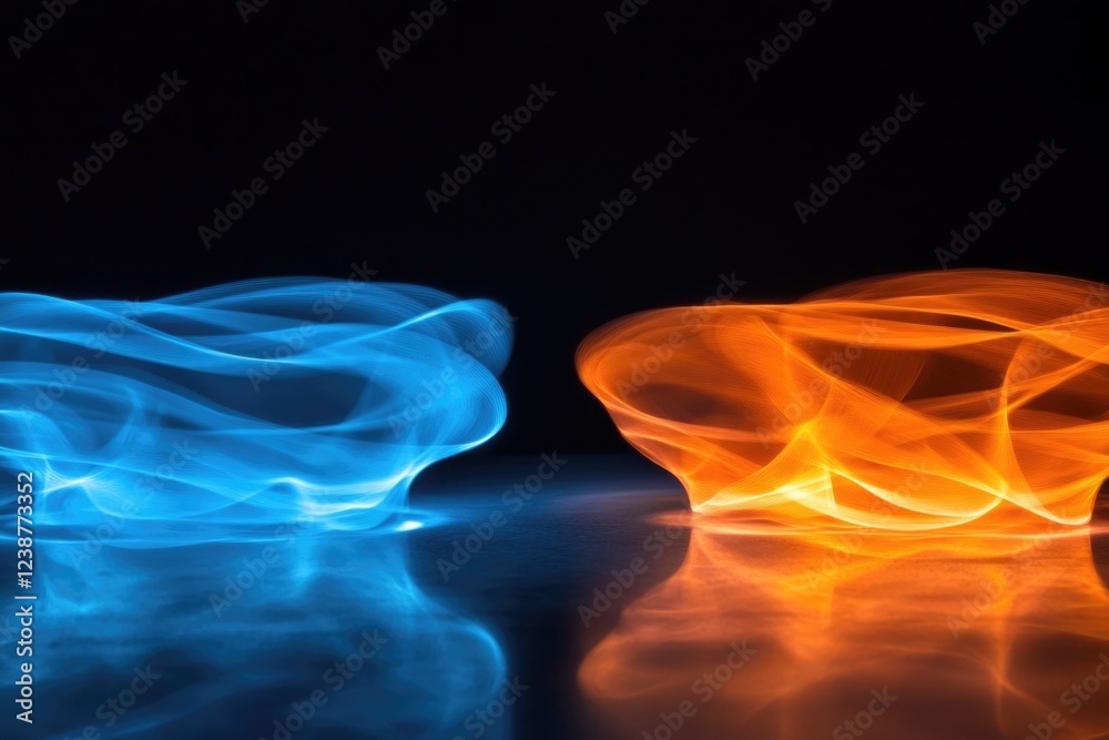 Poster a pair of colorful smoke puffs sitting on a surface, potentially used as a decorative element or vis