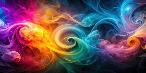 Obraz premium Vibrant swirling shapes amidst a hazy smoke background create a mesmerizing abstract art design perfect for wallpaper, design