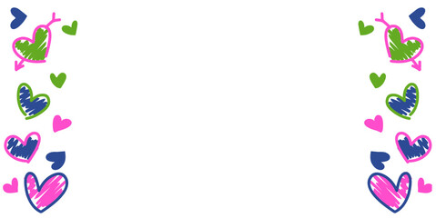 Valentine's day theme background with colored love elements and empty area for text, minimalist valentine's day theme background