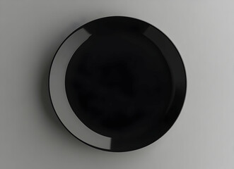 Sleek Black Plate on Grey Background: Minimalist Culinary Still Life