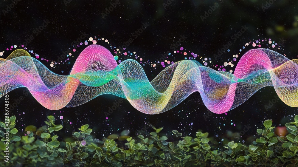 Poster luminous digital waves underscoring complex sci-fi patterns in 3d