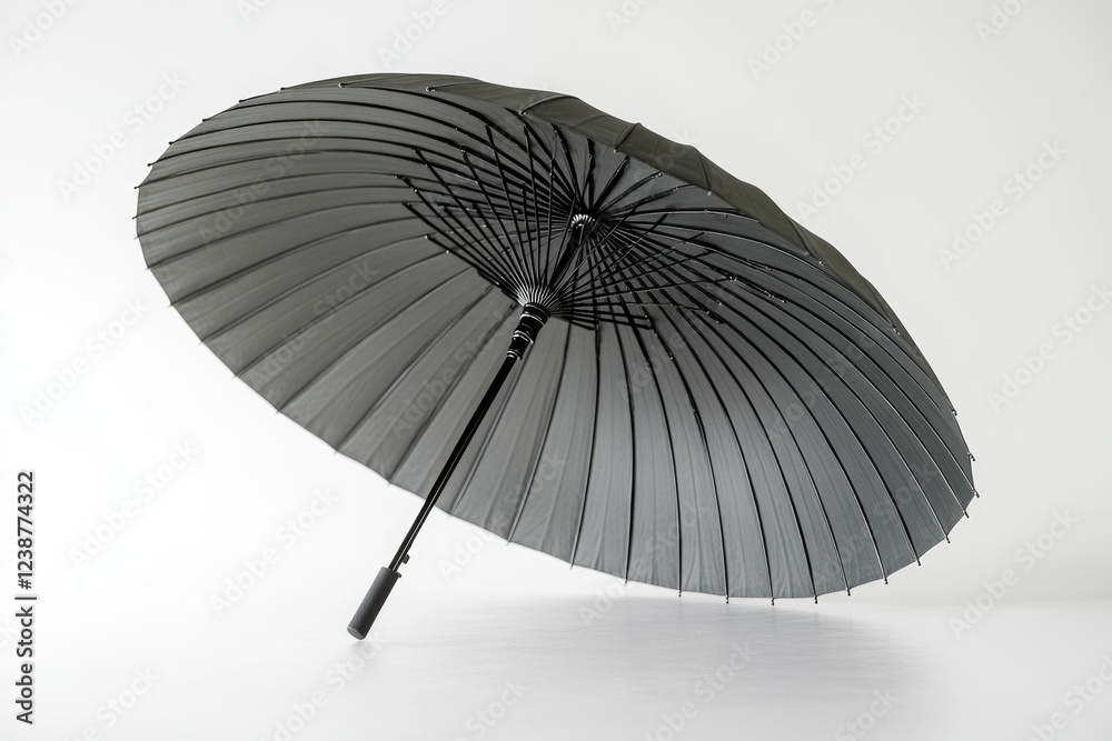 Poster a simple yet elegant picture of an open umbrella in black and white