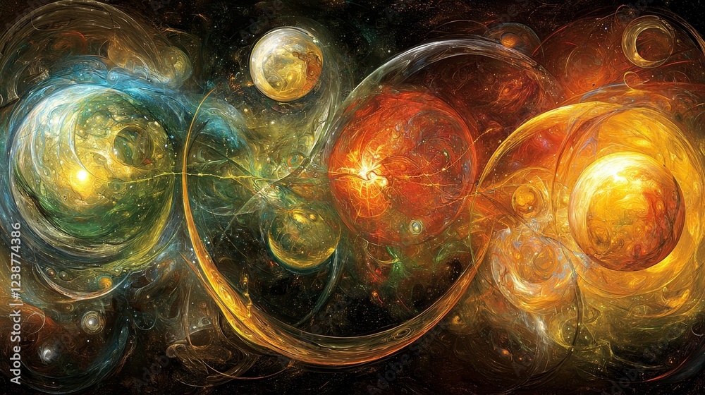 Poster luminous fractals representing the confluence of colors and light dynamics
