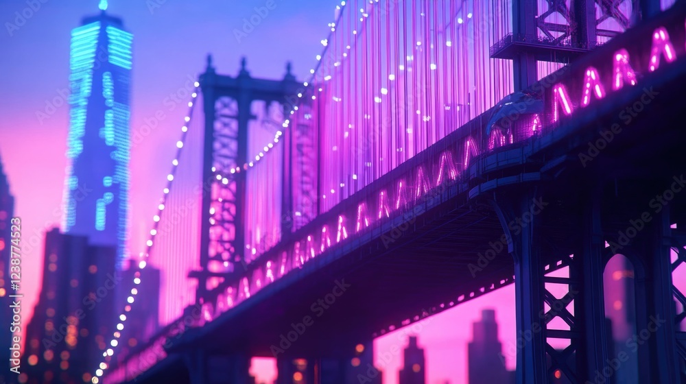 Poster A view of a bridge with a city skyline in the background, suitable for use in urban-themed projects or presentations
