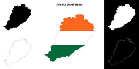 Fototapeta premium Ariyalur district (Tamil Nadu) blank outline map set