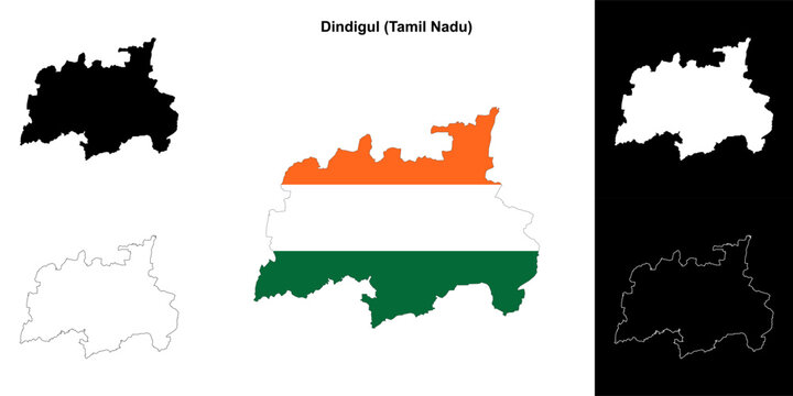 Dindigul district (Tamil Nadu) blank outline map set