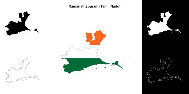 Ramanathapuram district (Tamil Nadu) blank outline map set