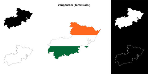 Fototapeta premium Viluppuram district (Tamil Nadu) blank outline map set