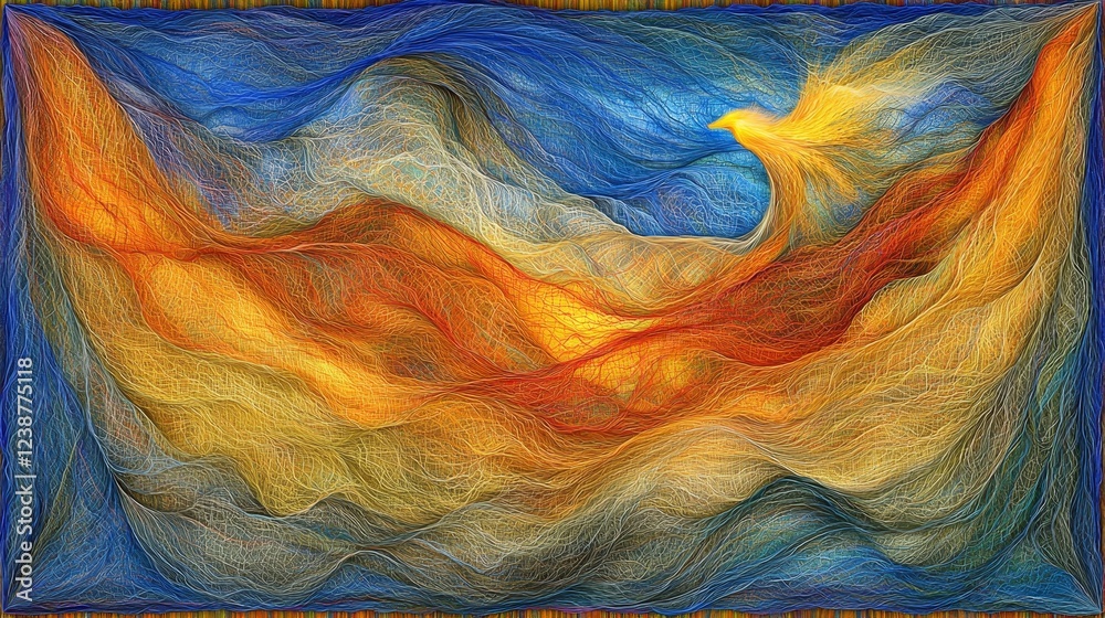 Poster mesmerizing fluid patterns in vibrant colors representing motion and harmony