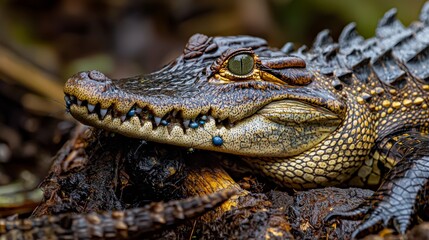 Obraz premium Close-up view of crocodile skin features jungle habitat wildlife photography natural environment macro perspective