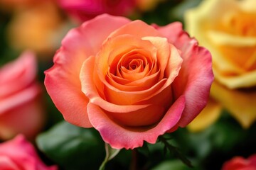 A close-up shot of a pink rose with green leaves, perfect for floral arrangements or romantic gestures