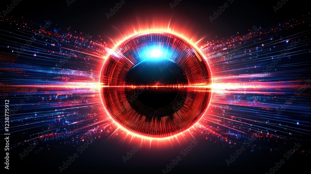 Poster digital eye observing patterns in a data-driven universe with bright effects