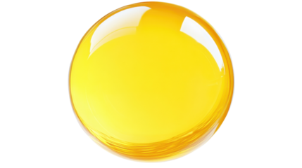 Bright yellow sphere reflecting light on transparent background