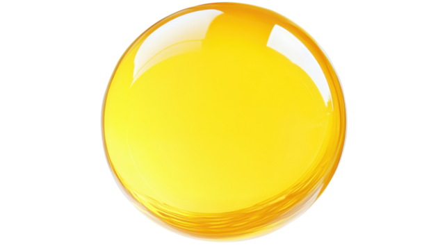 Bright yellow sphere reflecting light on transparent background