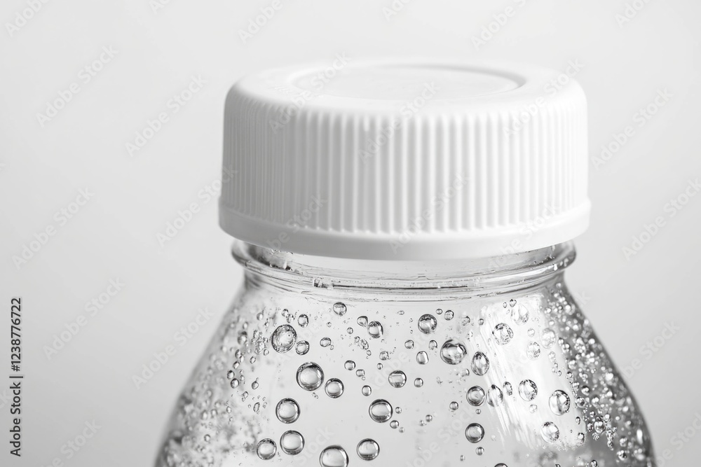 Poster a close up shot of a bottle of water with visible bubbles