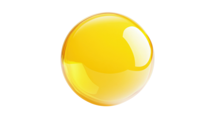 Glossy yellow sphere rotating on transparent background