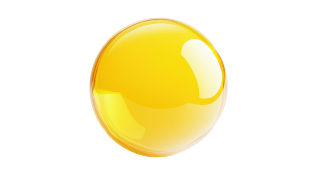 Glossy yellow sphere rotating on transparent background