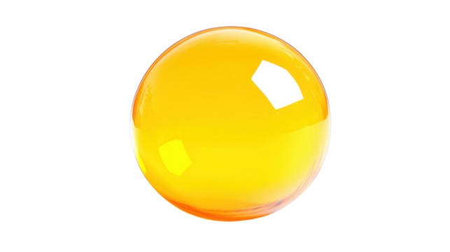 Glossy yellow sphere with transparent square cutout on transparent background