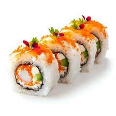 Delicious Sushi Roll with Colorful Toppings and Fresh Ingredients Served on White Plate Claw diet gourmet