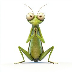 Praying mantis in a defensive stance, isolated on white background